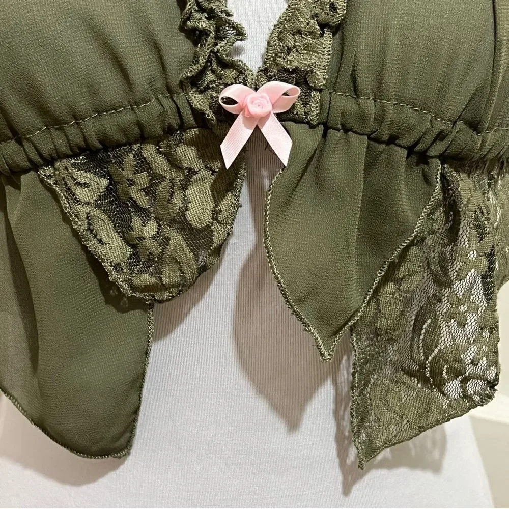 PrettyLittleThing Olive Halter Bralette with Lace Women's Size 2